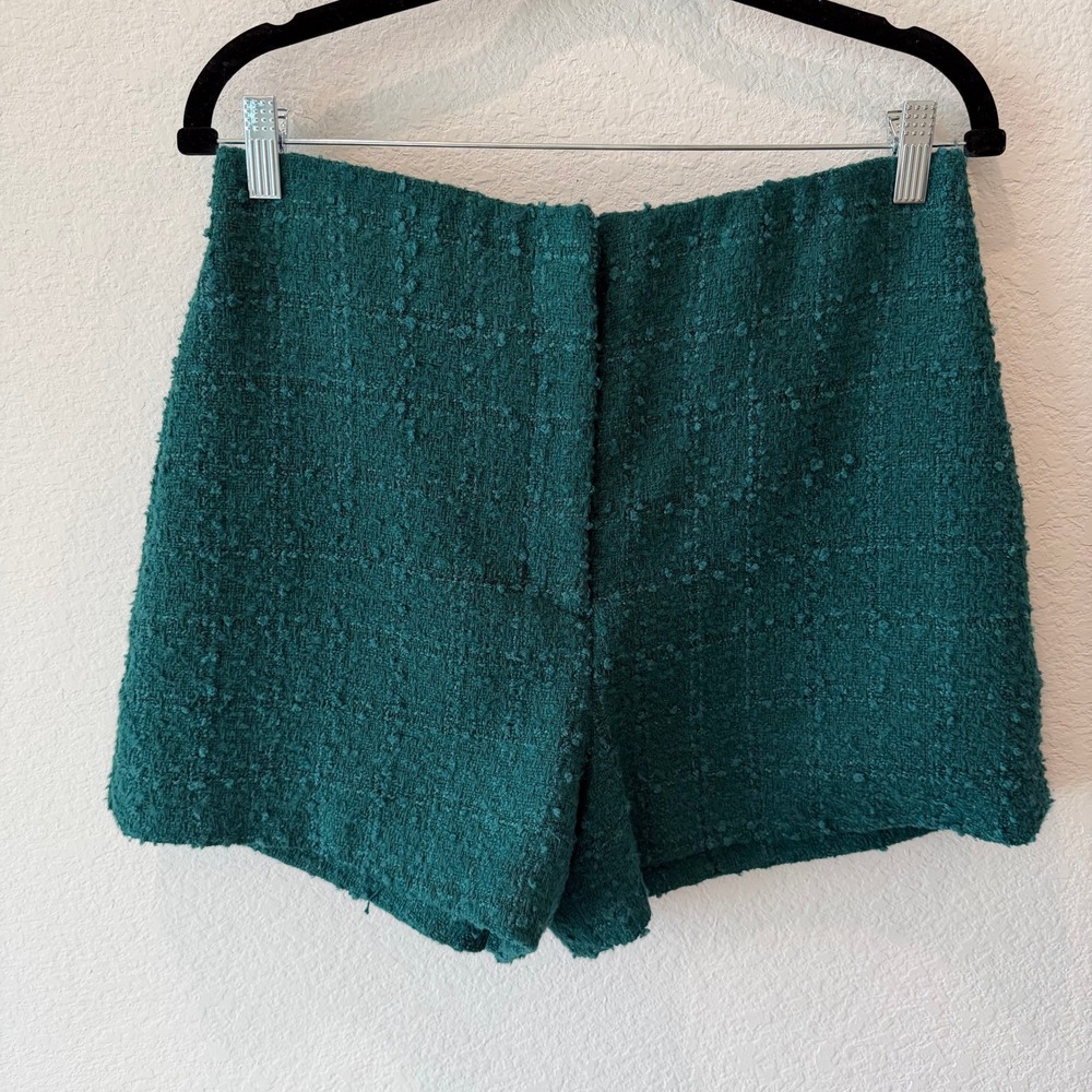 Abercrombie & Fitch Green Tweed Boucle High Waisted Shorts Womens Medium NWT